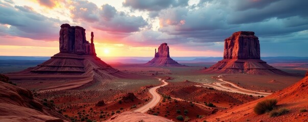 Sweeping vista of red rock formations, dramatic sky, stunning, Colorado Springs