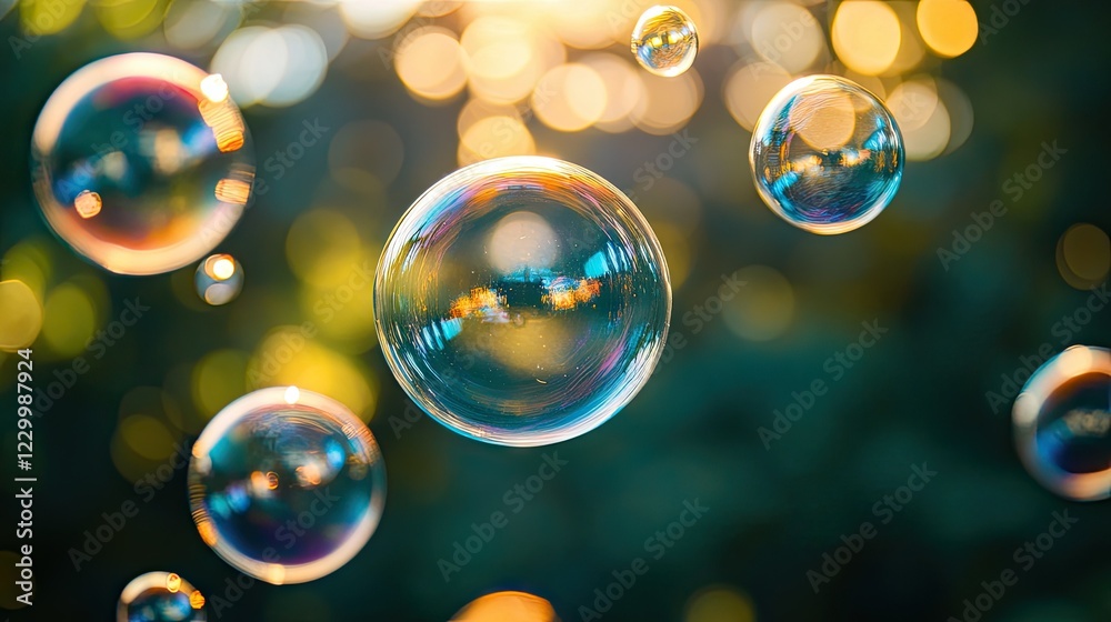 Wall mural floating bubbles with a metallic sheen, creating an abstract modern art effect.