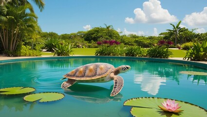 turtle swimming in the pool
