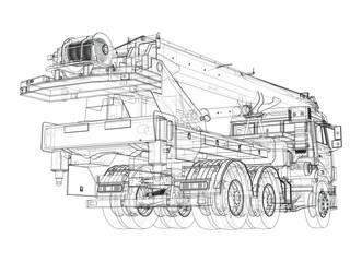 Car crane. Vector rendering of 3d