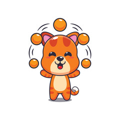 cat mascot cartoon character vector illustration circus attraction with balls.