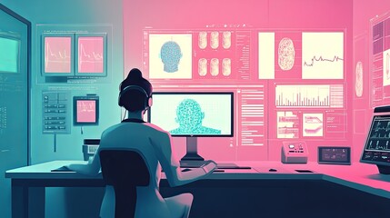 Medical ai system analyzing patient data in high-tech lab environment