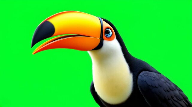 Toucan portrait, green screen, jungle background, design element