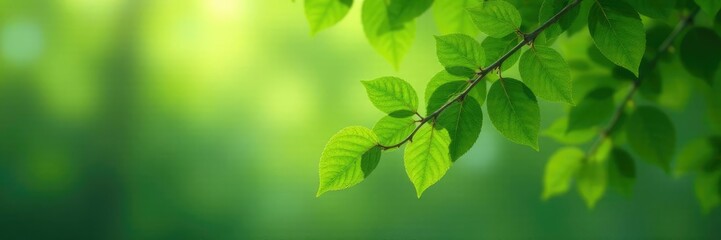 Lush green leaves on a colorful tree branch suspended in air, floral, hanging branches