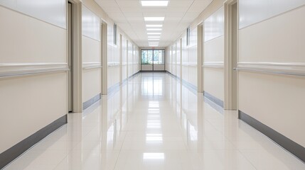 Fototapeta premium Quiet hospital corridor healthcare facility photography sterile environment wide angle calm and clean space