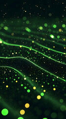 Green energy waves, dark background, futuristic