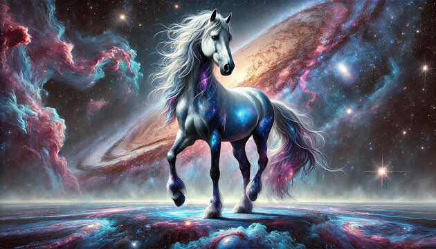 Magic horses are the same. 
bright colors in space