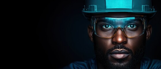 A close-up portrait of a man wearing safety gear, emphasizing professionalism and safety.