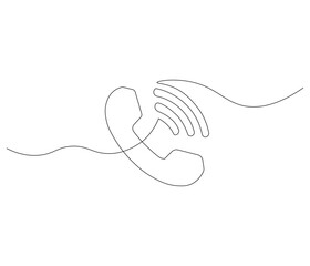Telephone handset in one continuous line drawing. Symbol of communication. Telephone in simple linear style. Editable outline illustration