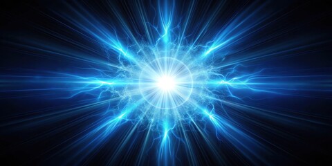 Obraz premium Electric light emission on dark surroundings, with blue glow radiating from the center of a burst, surrounded by darker hues , dark background, luminescent effect