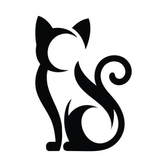 Stylish black and white silhouette of a stylized cat.
