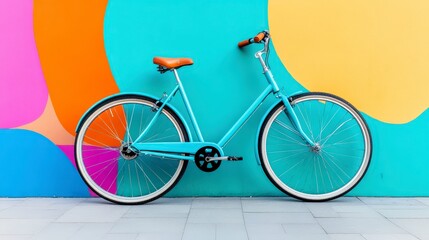 Fototapeta premium Colorful Background with Vintage Blue Bicycle in Urban Setting