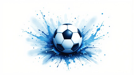 A vibrant soccer ball surrounded by a dynamic blue splash, perfect for sports lovers.