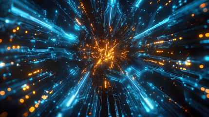 Naklejka premium AI processor with futuristic energy lines and glowing circuits 