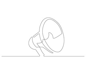 Public horn speaker in one continuous line drawing. Megaphone symbol of business and attention hire job. Speaker in simple linear style. Editable outline illustration