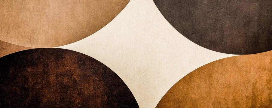 Repeating abstract design of intersecting circles in earthy brown and beige tones, evoking a vintage aesthetic