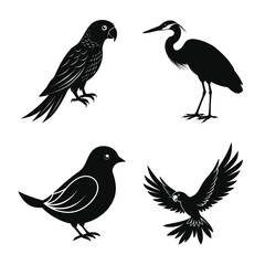 set of silhouettes of birds