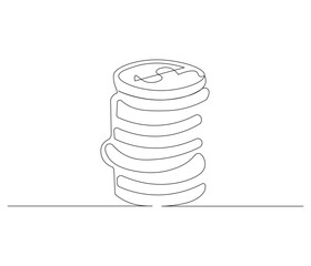 Stacks of coins in one continuous line drawing. Coins money symbol of financial success and investment business. Coins money in simple linear style. Editable outline illustration