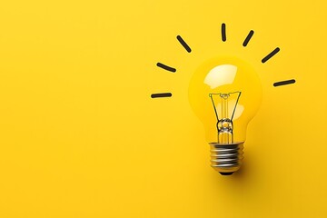 Bright Yellow Light Bulb Idea Concept on Yellow Background Innovation Inspiration