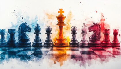 Artistic watercolor chess set
