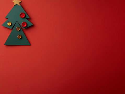Festive button tree, red background, holiday card