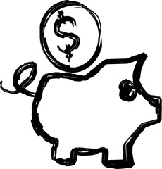 piggy bank icon in Doodle style