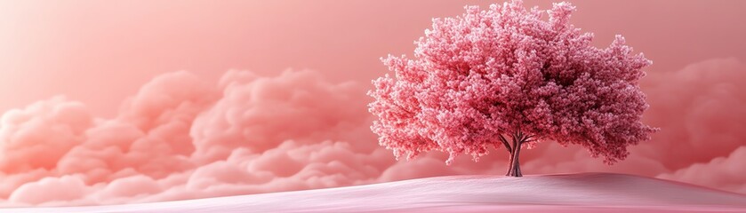 Fototapeta premium Surreal pink tree with fluffy cloudlike leaves