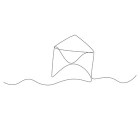 Paper envelope design. One continuous line drawing mail of paper. Symbol of business. Editable stroke. Doodle line illustration