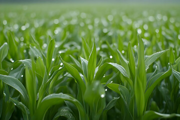 Obraz premium Dewy Corn Field Sunrise Agriculture