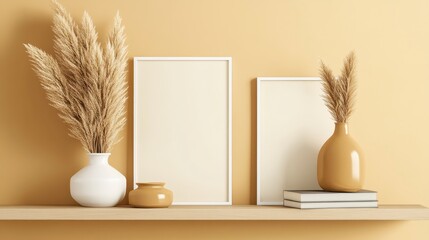 Elegant Home Decor Display with Minimalist Design and Natural Elements