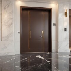 Hotel service area with sleek door handles and polished marble floor,  modern,  door,  marble