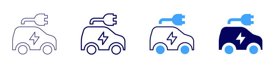 Electric car models icon in 4 different styles. Thin Line, Line, Bold, and Bold Line. Duotone style. Editable stroke
