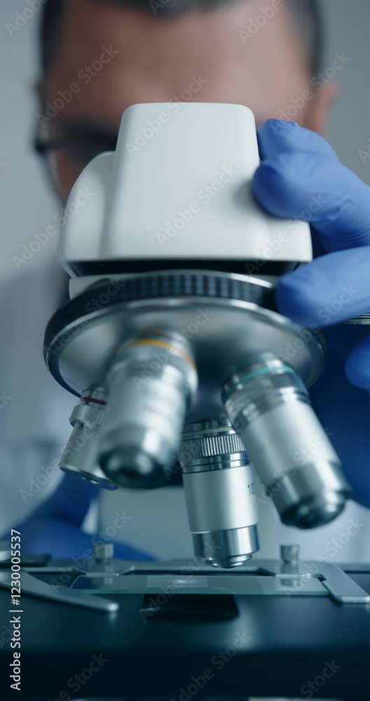 Wall mural scientist is meticulously examining biological sample through an advanced hightech microscope device