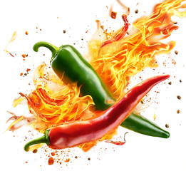 Hot  green and red pepper on fire. a mockup for design