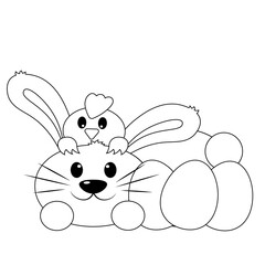 Cute Rabbit and Chicken with Easter egg in black and white