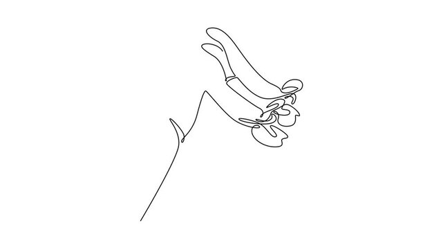 Animated self drawing of continuous line draw beauty fresh perennial herbaceous plant wall art home decor poster print. Decorative corydalis flower for floral card. Full length single line animation