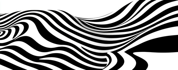 Minimalist background with flowing black line patterns on a white canvas, creating a modern and abstract wavy design