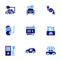 Electricity icon set. Bold style. Duotone colors. electric car, microcurrents, eco car, successful connection, generator, electric power
