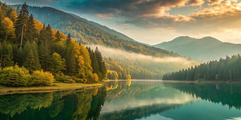 Obraz premium A beautiful mountain lake with a reflection of the mountains in the water