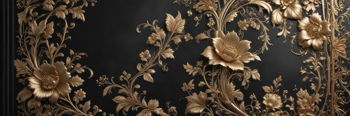 Luxury floral silver and black book cover with intricate gold foil details,  high end,  flower,  black