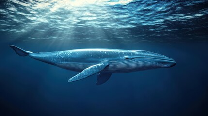 Fototapeta premium Majestic Blue Whale Glides Through the Deep Ocean Depths