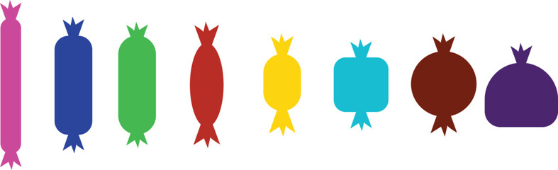 Sweets and candy icon set. Chocolate bars, caramel, toffee and lollipop on sticks, marmalade bears. Confectionery shop elements for birthday kids present cartoon flat isolated vector collection.