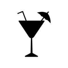 Black cocktail glass with umbrella silhouette vector illustration on white background