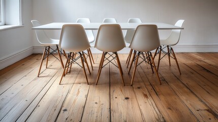 Modern Minimalist Dining Room with White Table and Stylish Chairs