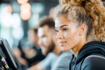 A fitness coach guiding a client through an intense workout, symbolizing the potential to achieve physical strength and endurance