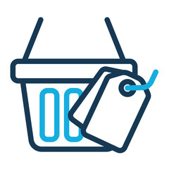 Shopping Basket Icon With Tag Color Line Style