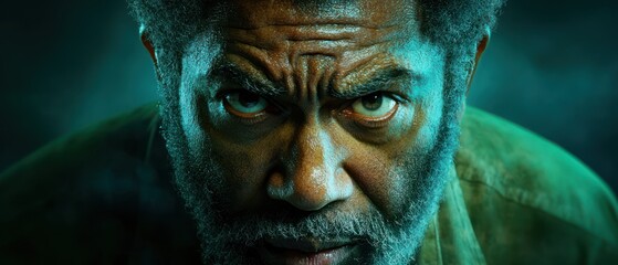 Obraz premium A close-up portrait of an intense-looking man with a beard and piercing gaze.