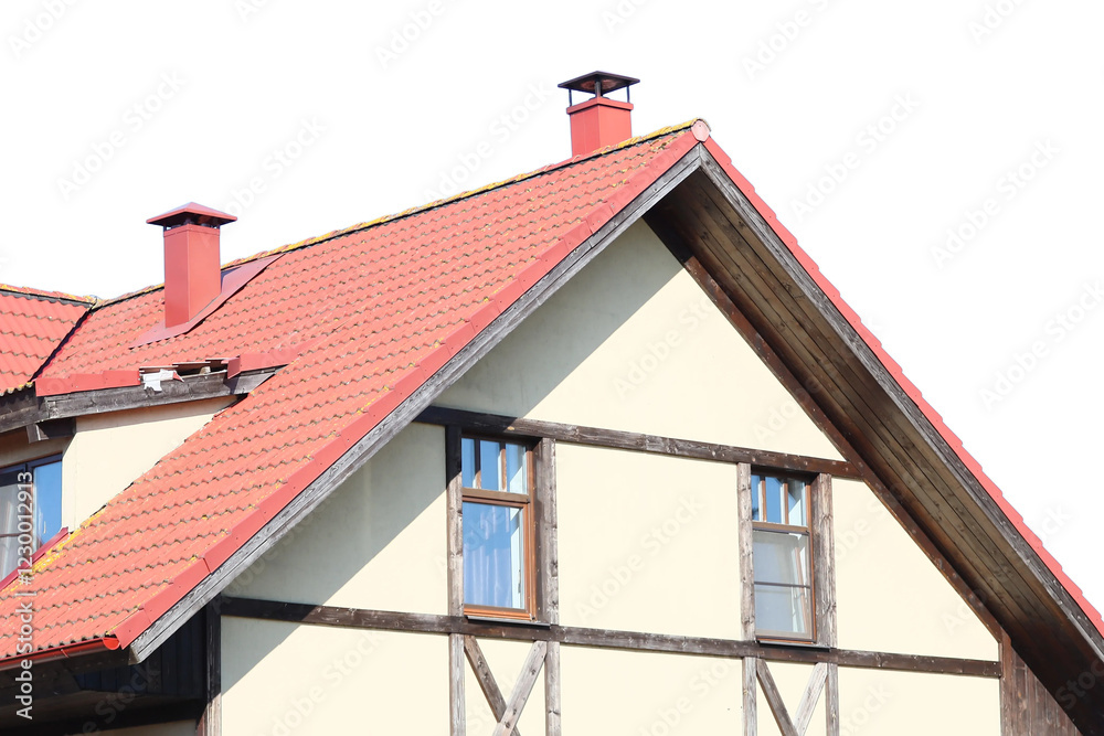 Poster a house with a clock face on the front, ideal for use in scenes about time, schedules, or planning.