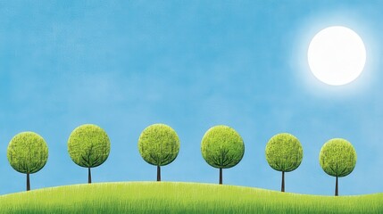 Serene Landscape with Green Trees Under Bright Blue Sky