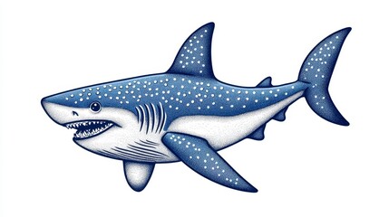 Detailed Illustration of a Cartoon Shark Swimming in Ocean Waters